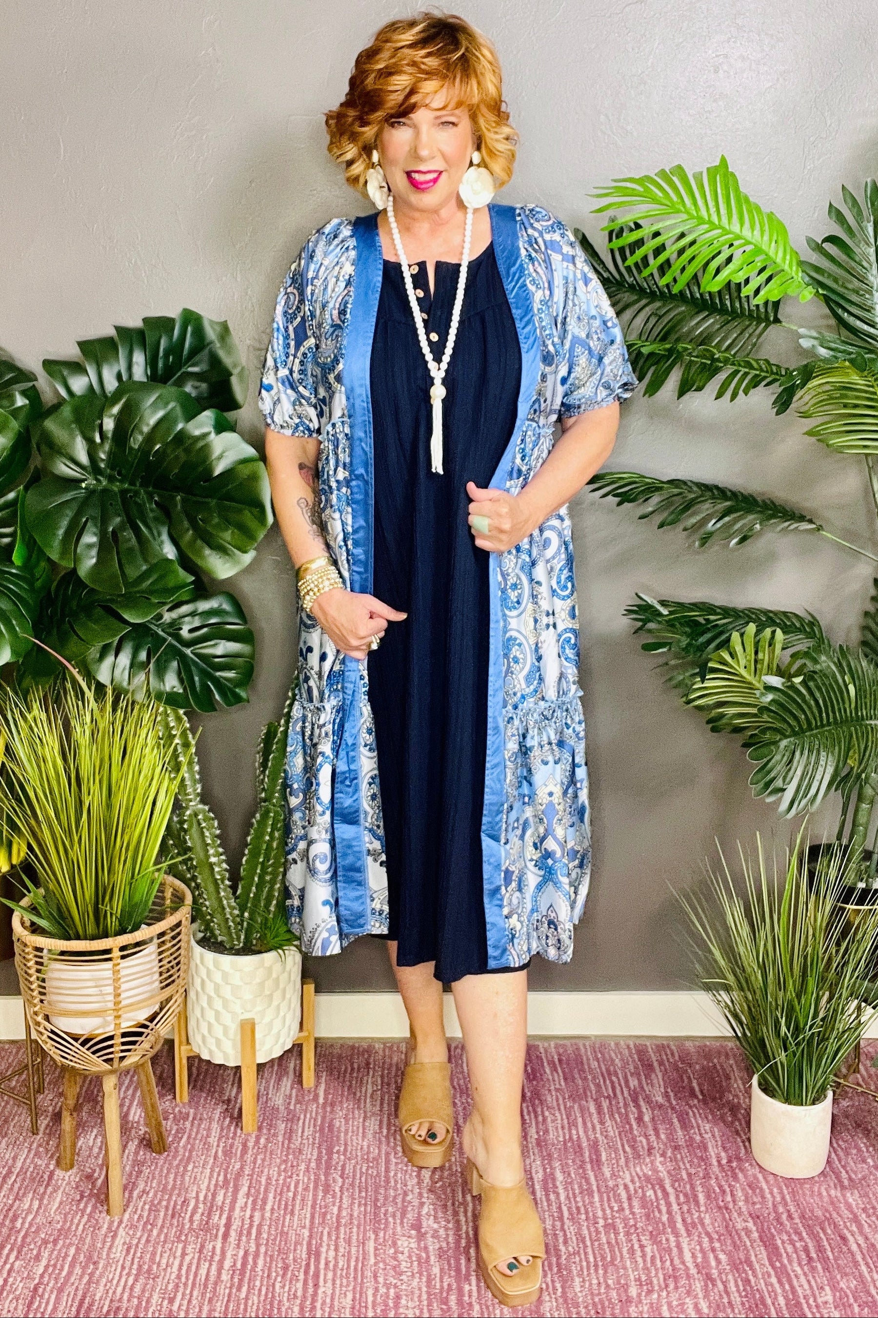 Now And Then Blue Boho Kimono - OT150BL