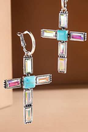 Turquoise Bar Stone Cross Earrings - E058TU
