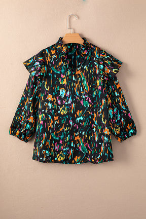 Full Spectrum Abstract Print 3/4 Puff Sleeve Top