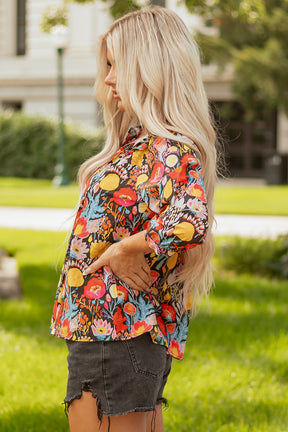 Flirty In Floral 3/4 Puff Sleeve Top