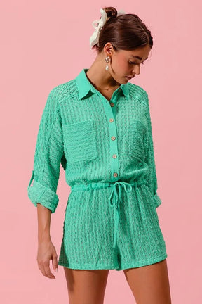 On My Chic Behavior Mint Textured Knit Romper - RMP883MT