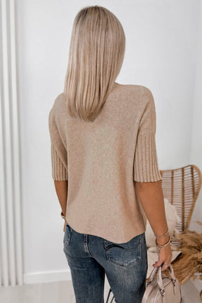 Warm Embrace Beige Ribbed Sweater