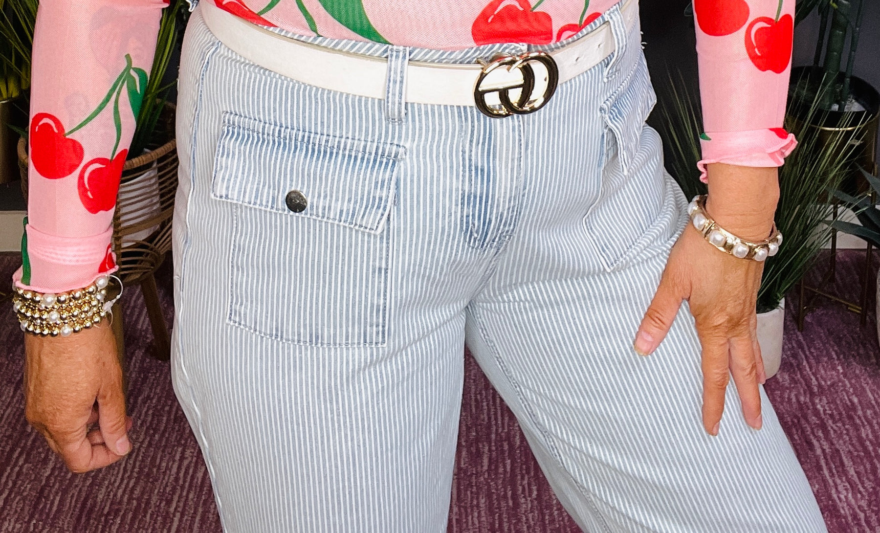 Casual Stripe Days Wide Leg Jeans