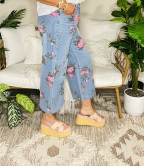 Southern Beauty Floral Print Bootcut Jeans