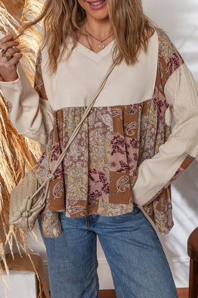 Boho Energy Paisley Print Patchwork Top
