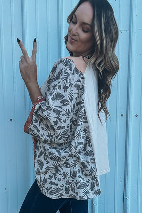 Peace In the Desert Asymmetric Printed Patchwork Top