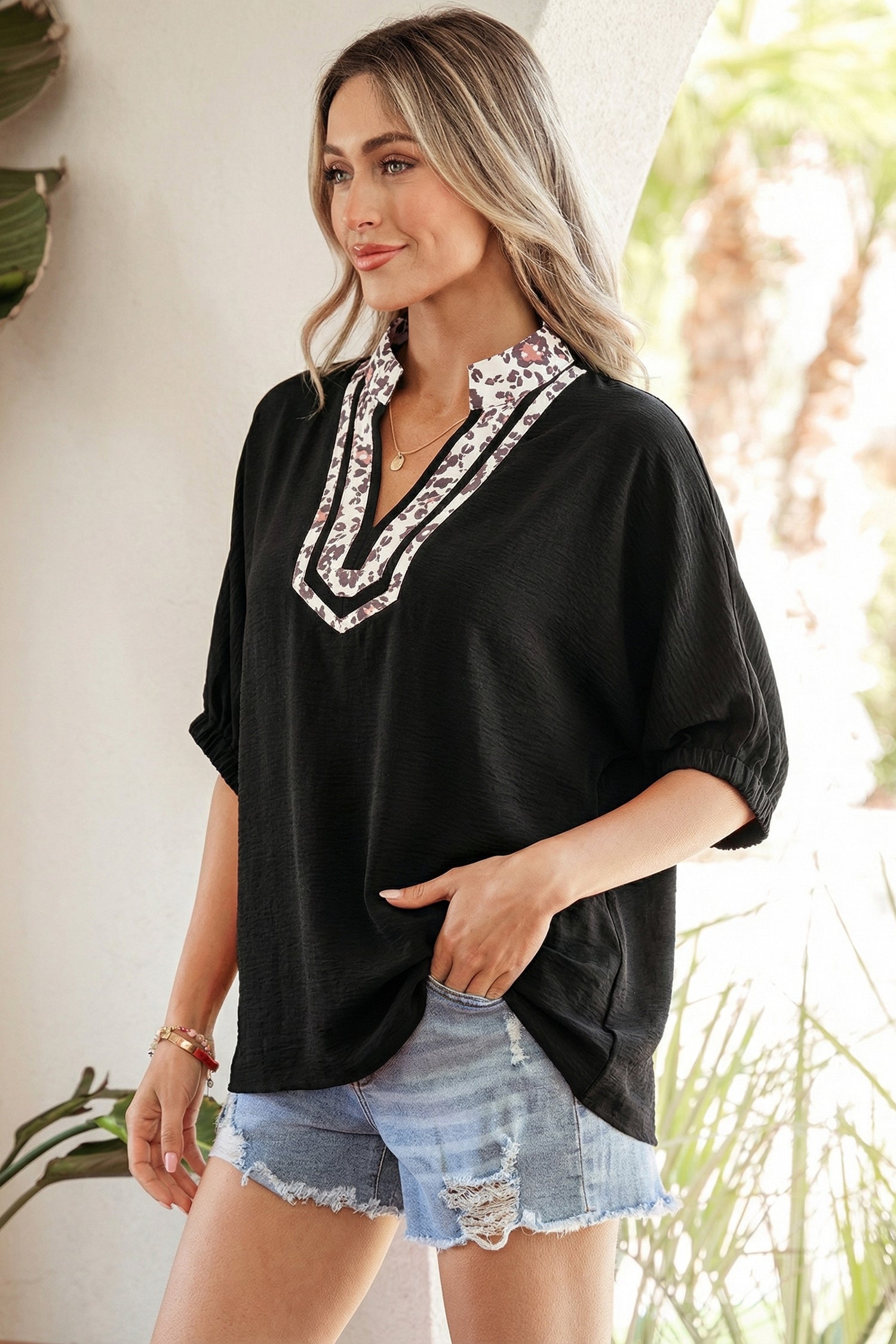 Just Feels Like Me Black Leopard Trim Dolman Top