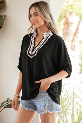 Just Feels Like Me Black Leopard Trim Dolman Top