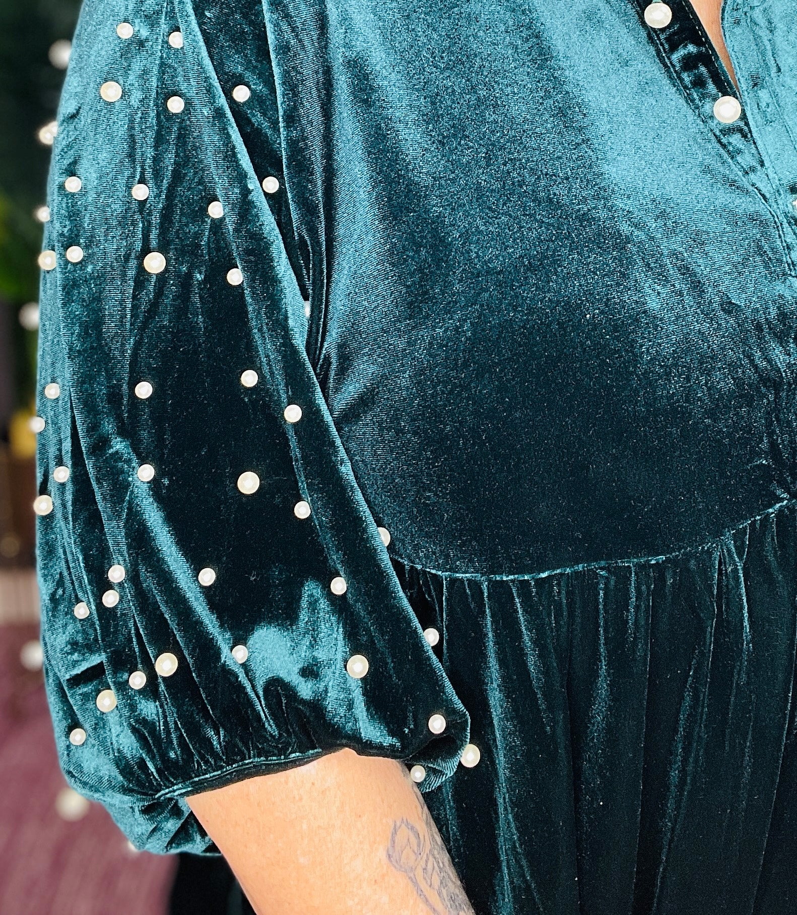 Pretty As A Pearl Hunter Green Velvet Top - S215HG