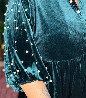 Pretty As A Pearl Hunter Green Velvet Top - S215HG