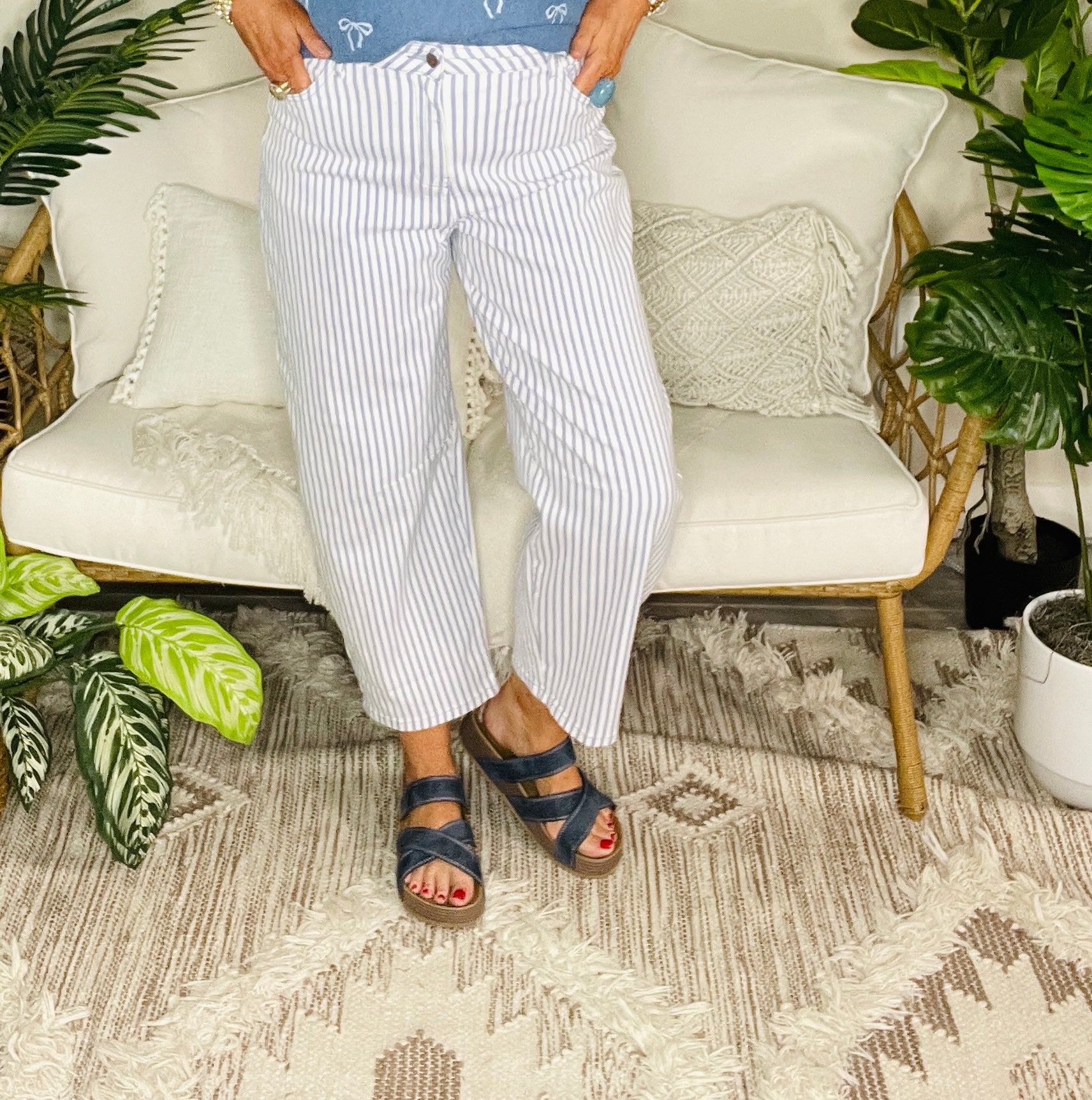 Just Feels Right Sky Blue Stripe Casual Barrel Jeans