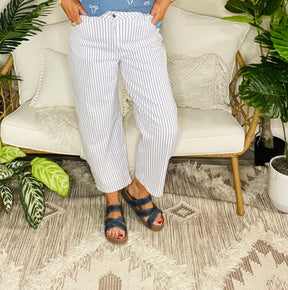 Just Feels Right Sky Blue Stripe Casual Barrel Jeans