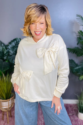 Bows & Chill Bow Detail Cream Hoodie