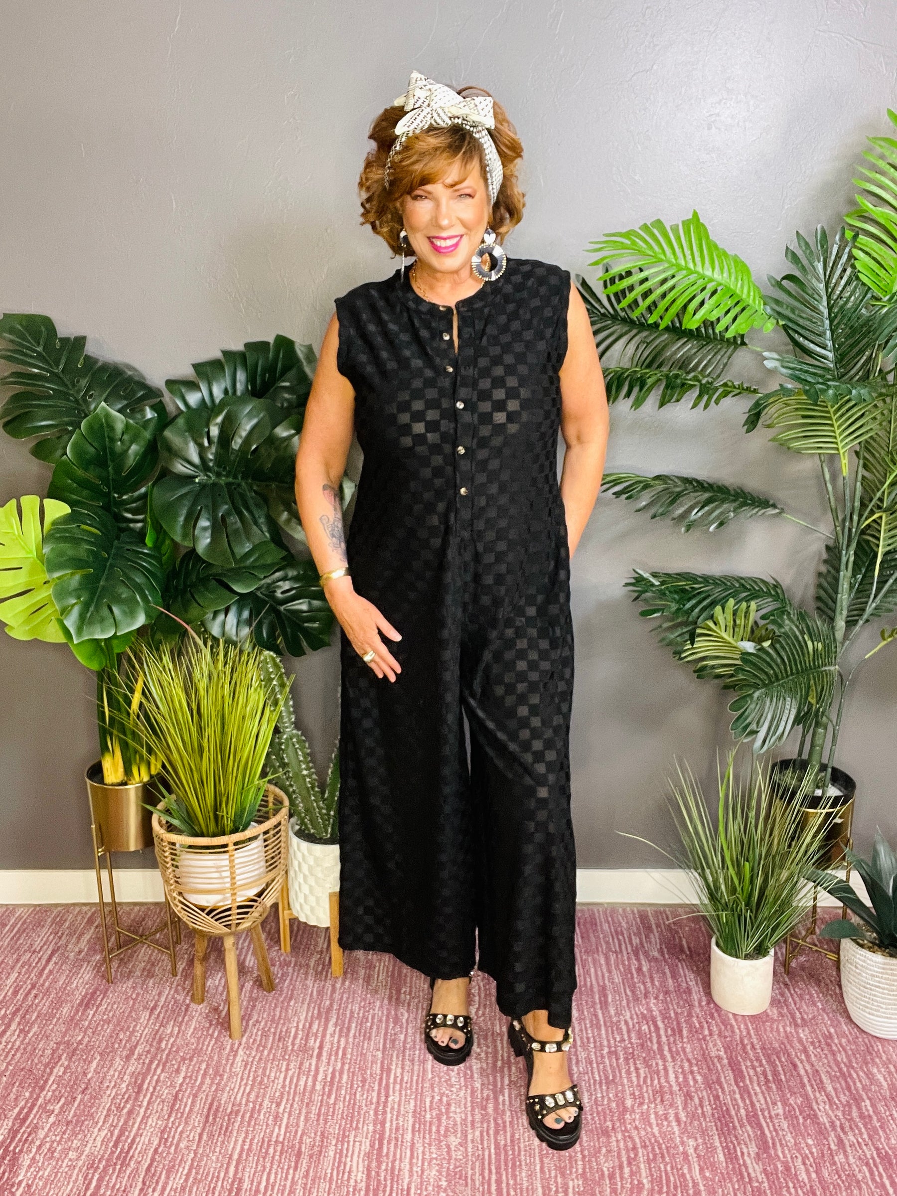 Runway Strut Wide Leg Textured Jumpsuit