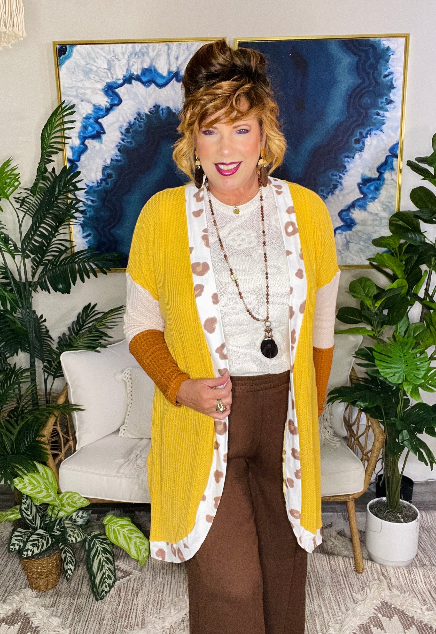 Golden Girl Waffle Cardigan - OT200YE