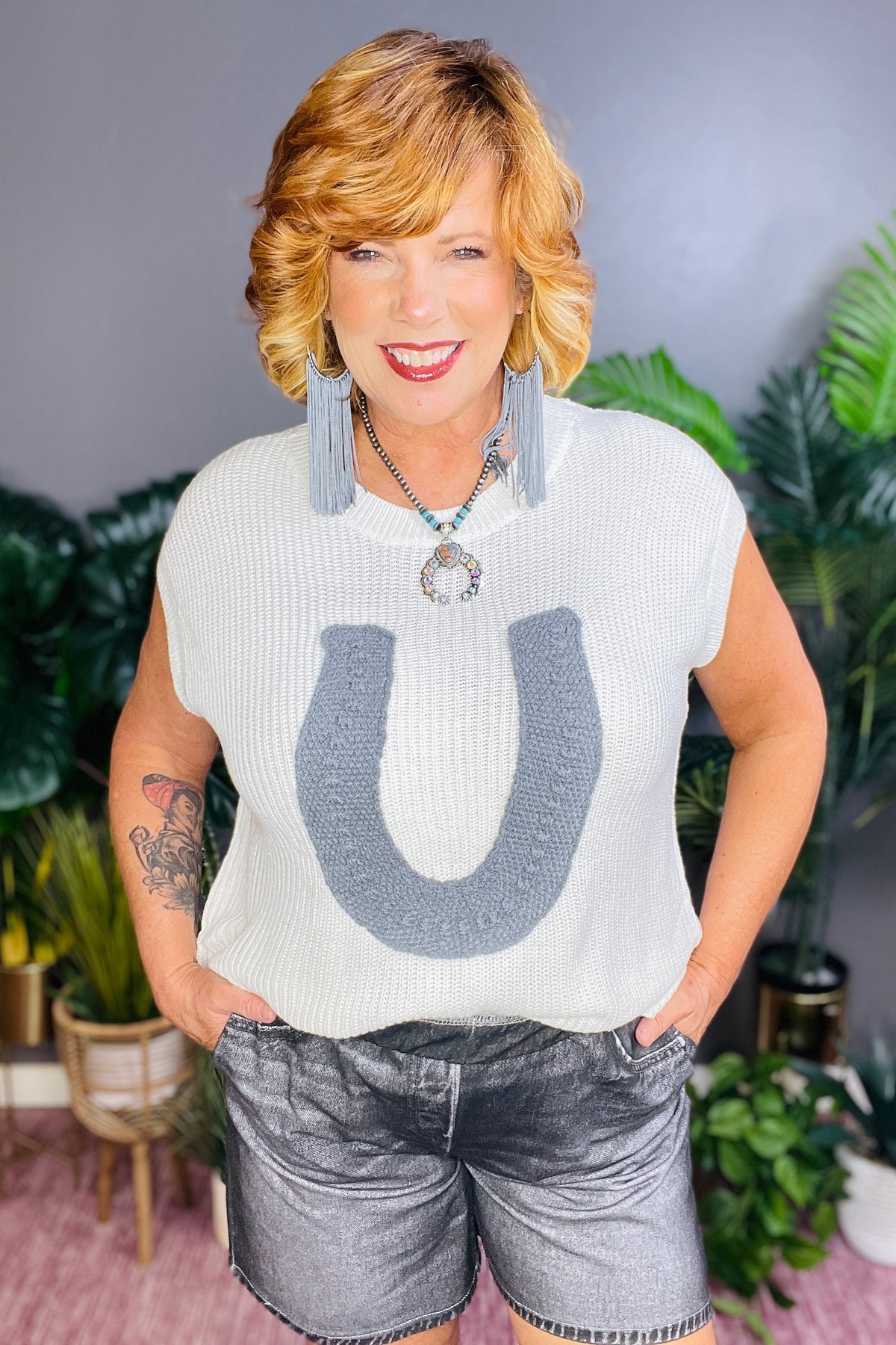 Southern Chic White Horseshoe Knit Sweater