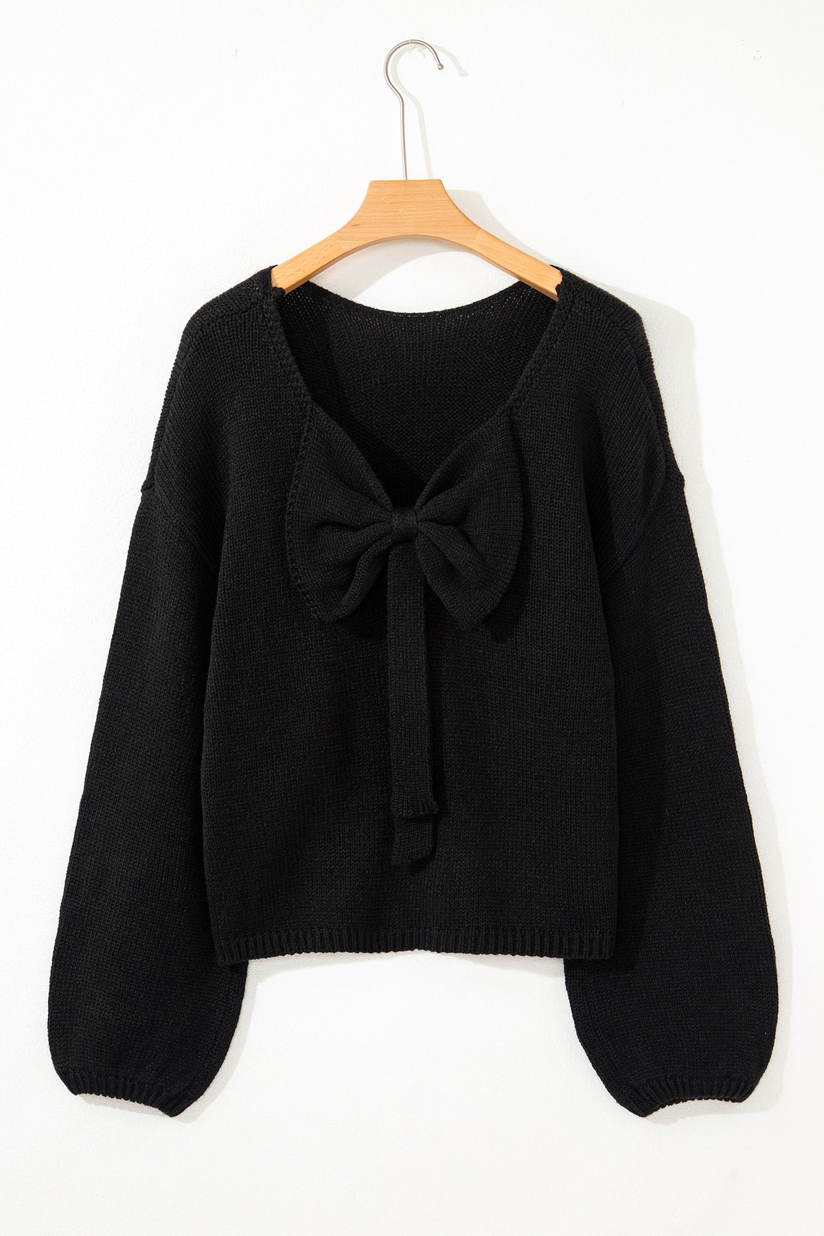 Bow Bella - Black Bow Backless Bubble Sleeve Sweater