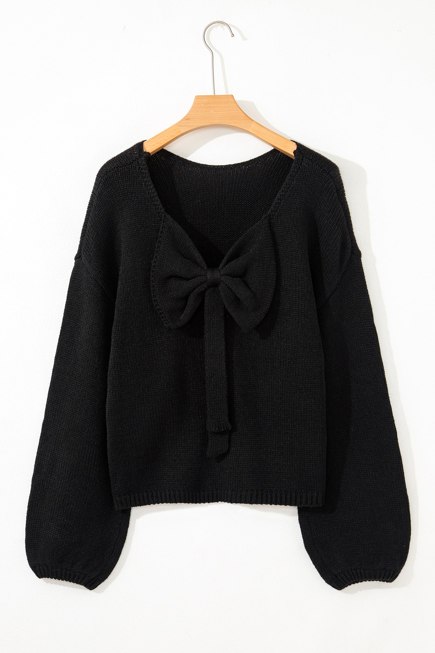Bow Bella - Black Bow Backless Bubble Sleeve Sweater