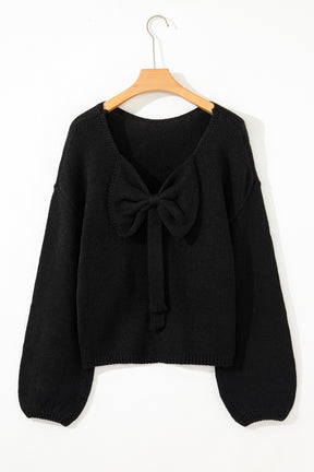 Bow Bella - Black Bow Backless Bubble Sleeve Sweater
