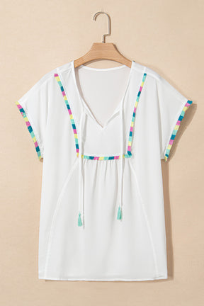 The Perfect Touch Colorful Fringed Detail Top