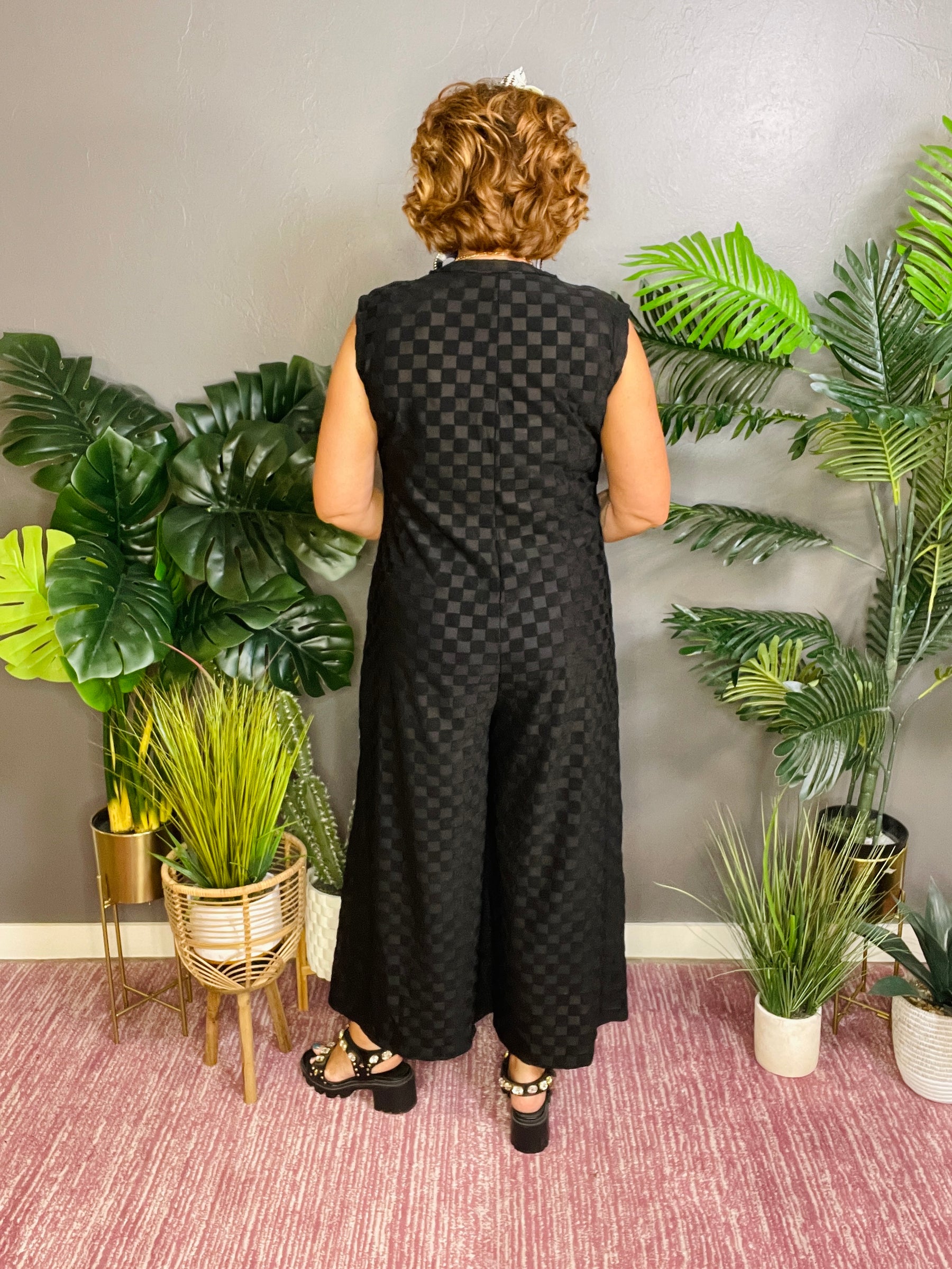 Runway Strut Wide Leg Textured Jumpsuit