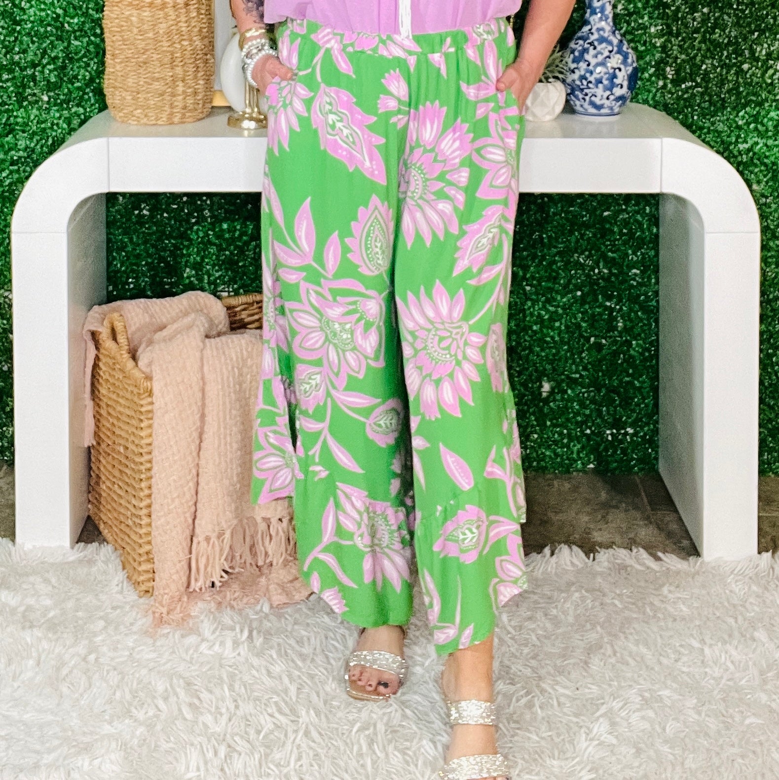 Floral Getaway Lime Floral Pants - P084LM