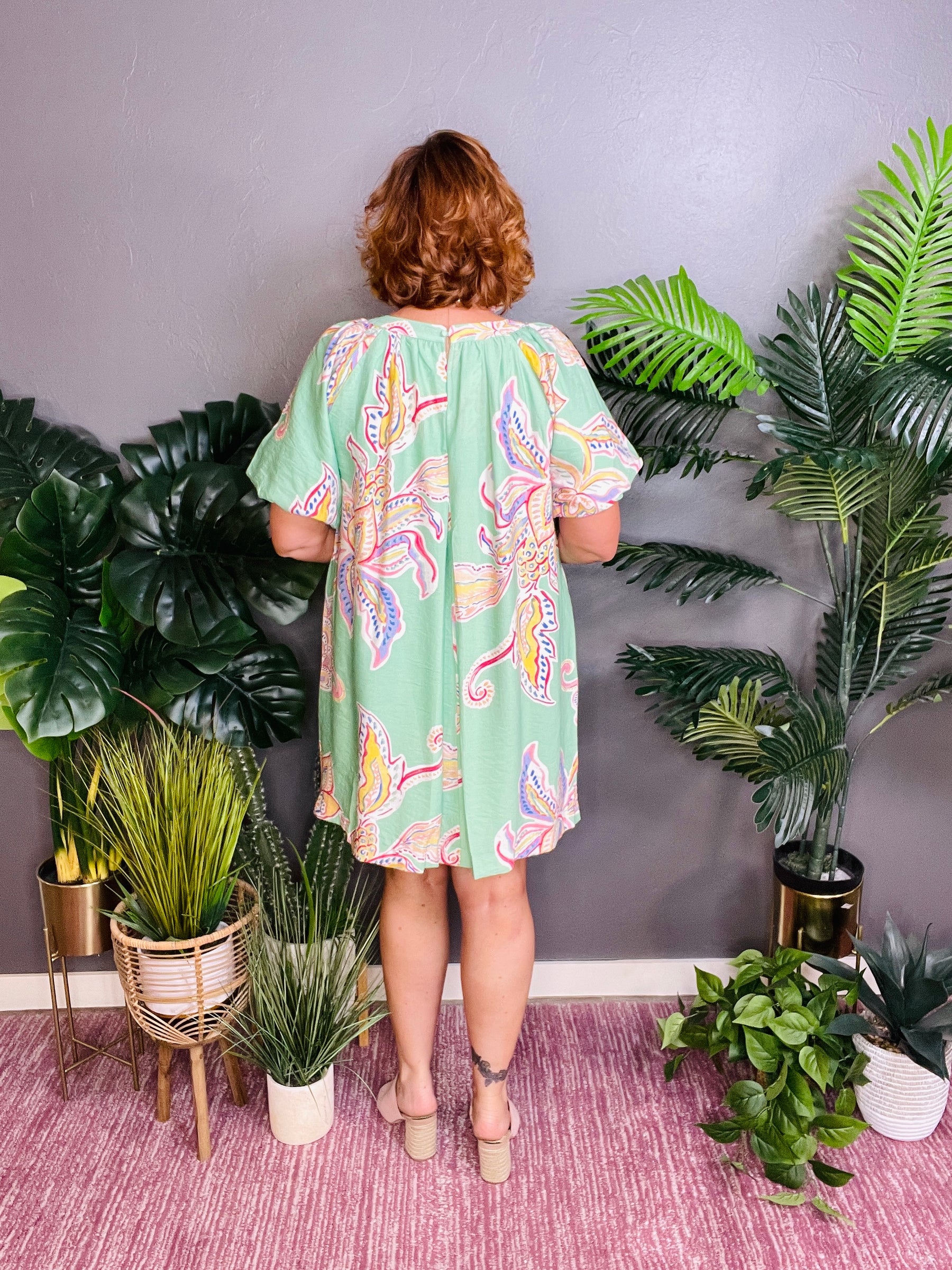 Ready Or Not Boho Sage Floral Mini Dress