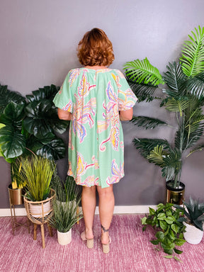 Ready Or Not Boho Sage Floral Mini Dress