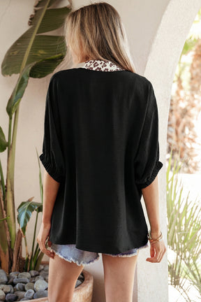 Just Feels Like Me Black Leopard Trim Dolman Top