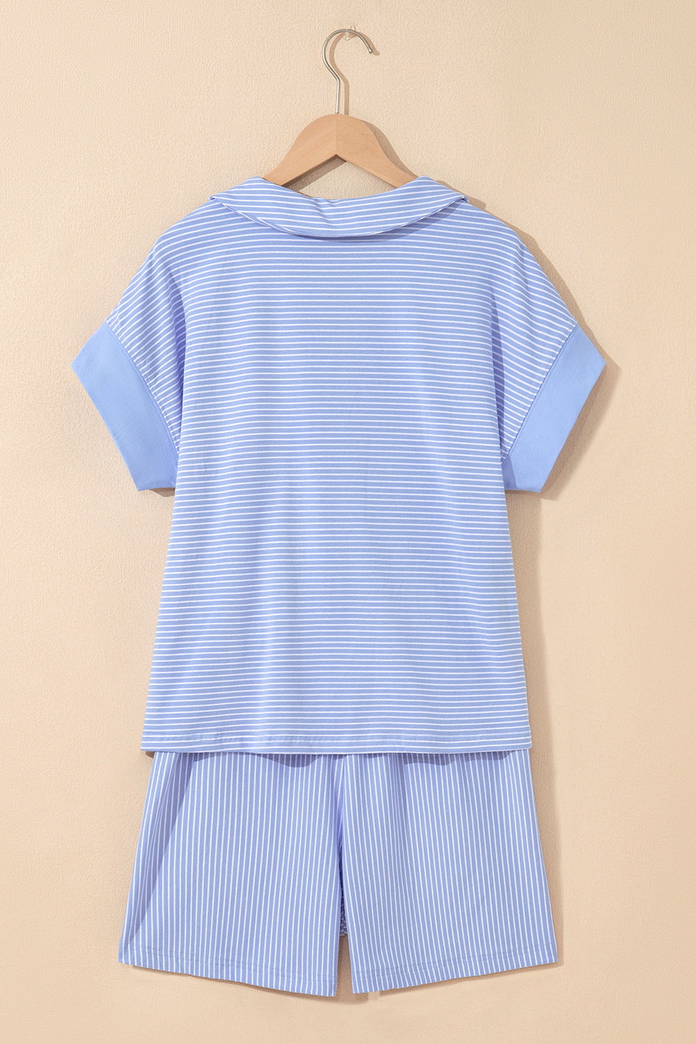 Let's Do This Sky Blue Stripe Top And Shorts Set