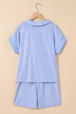 Let's Do This Sky Blue Stripe Top And Shorts Set