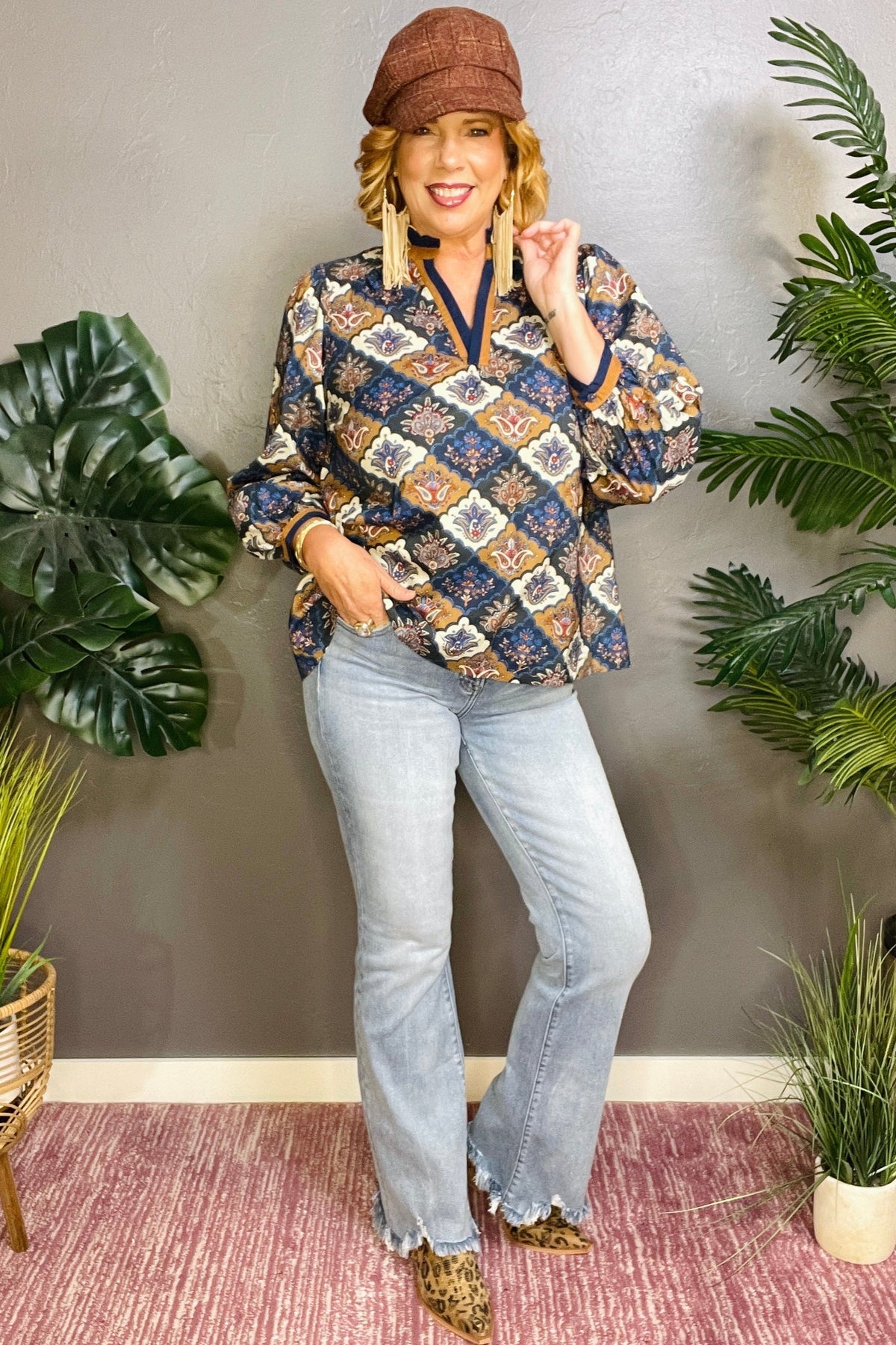 Print Perfection Abstract Ruffle Neck Top