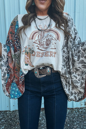 Peace In the Desert Asymmetric Printed Patchwork Top