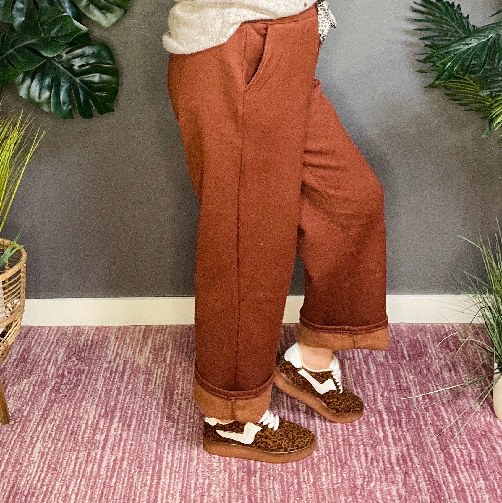 Comfort In Style Coffee Fleece Lined Elastic Waist Pant