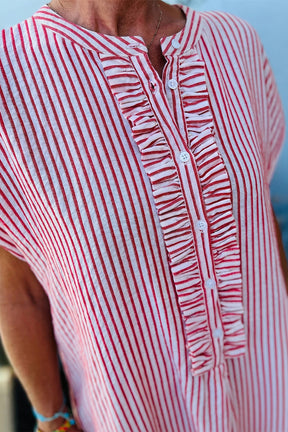 Country Charm Red Stripe Frilled Detail Dress