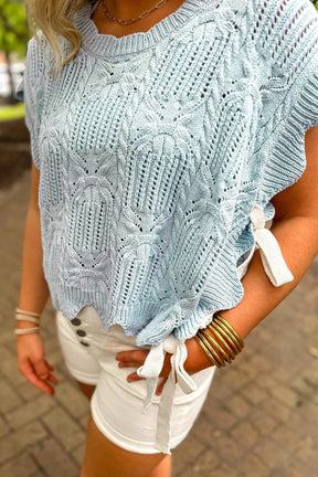 How About That Beau Blue Knit Bow Top