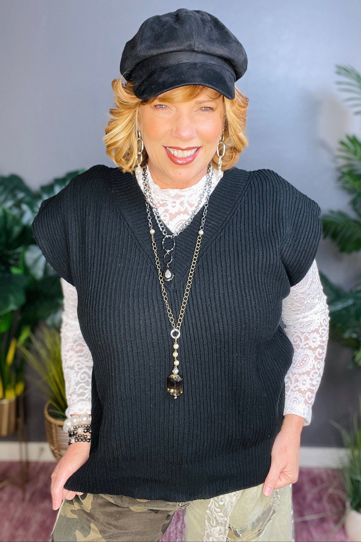 Keep It Preppy Black Vest - S094BK