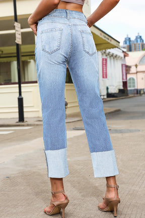 Cara High Waist Light Blue Distressed Straight Leg Jeans