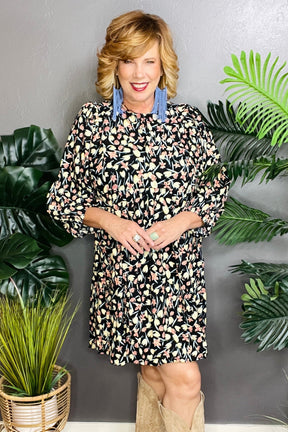 Fall Floral Feels Dress - DR047BK