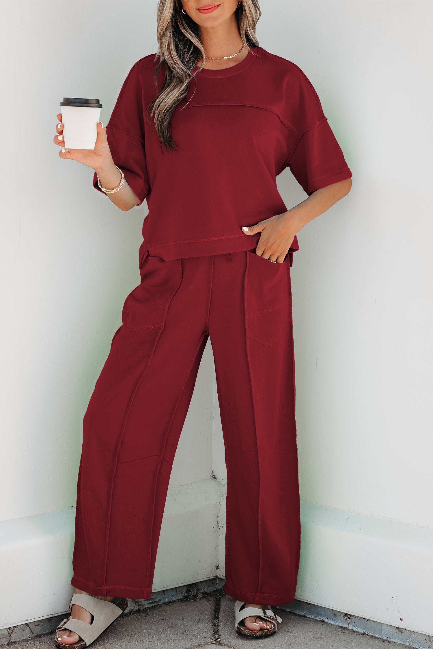 Here For It Racing Red Top and Barrel Pant Set
