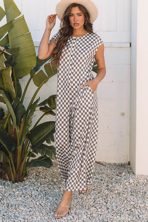 Check On That Khaki Checkered Jumpsuit