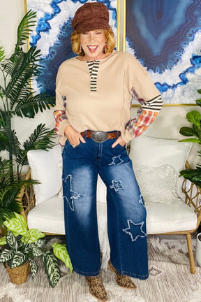Rustic Retreat Plaid Patchwork Henley Top (2 Colors)