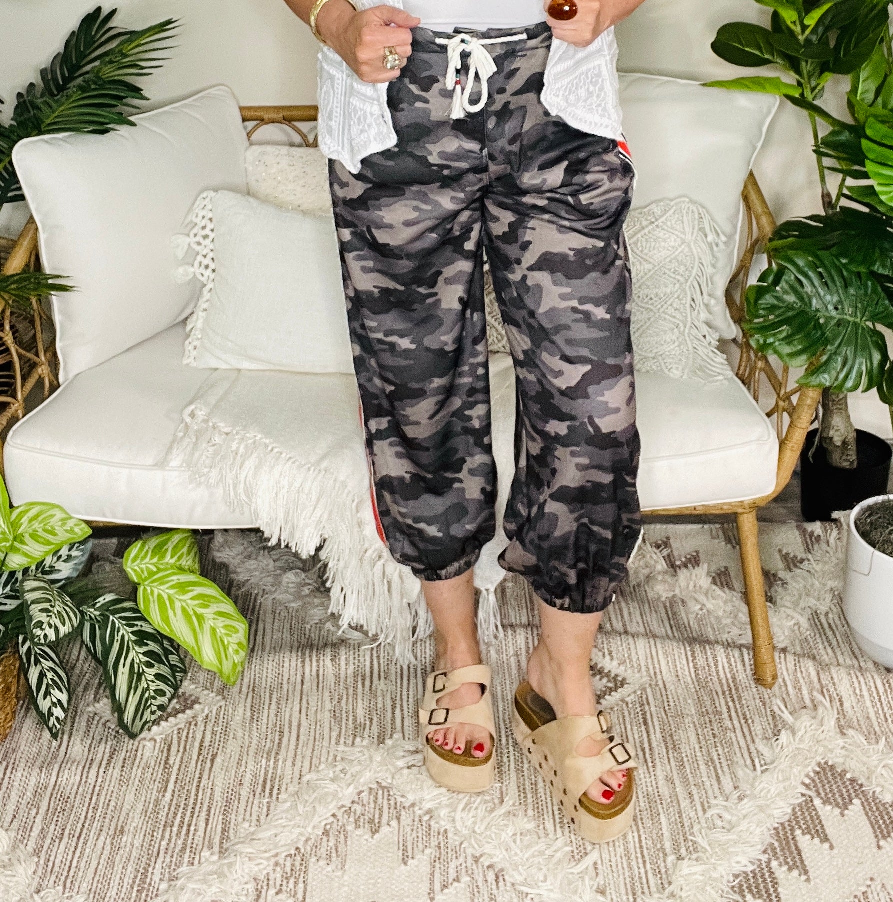 Hide And Seek Green Camouflage Striped Side Panel Pants