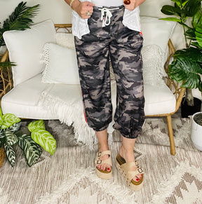 Hide And Seek Green Camouflage Striped Side Panel Pants