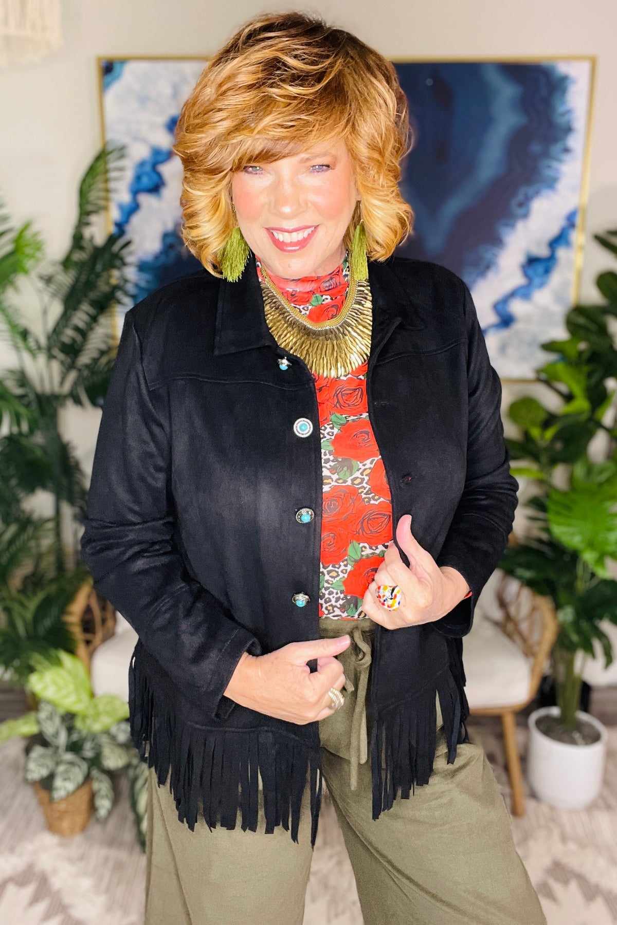 Country Girl Crush Black Fringe Jacket - OT195BK