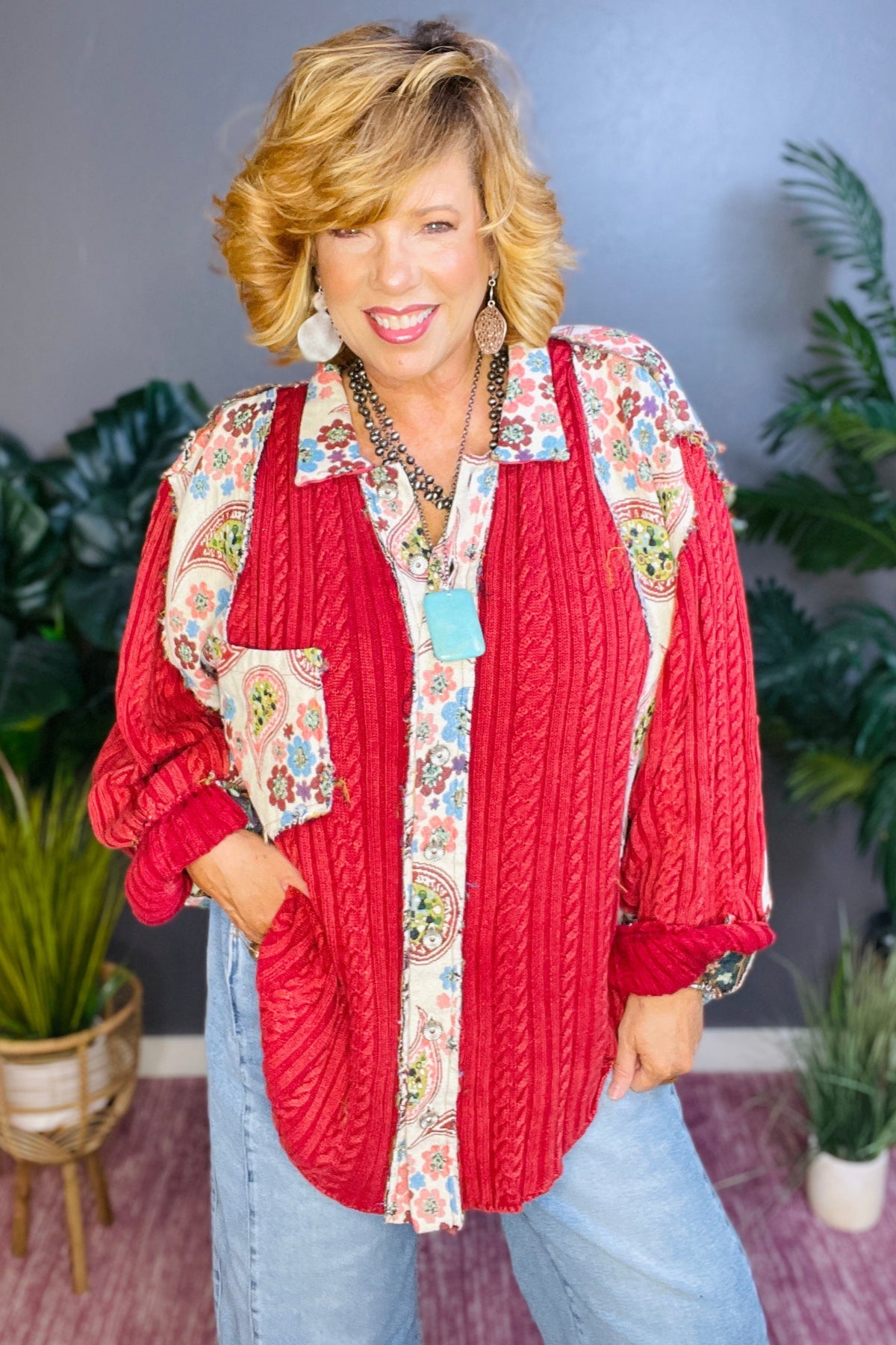 Pretty In Paisley Maroon Sweater Top - S010MA