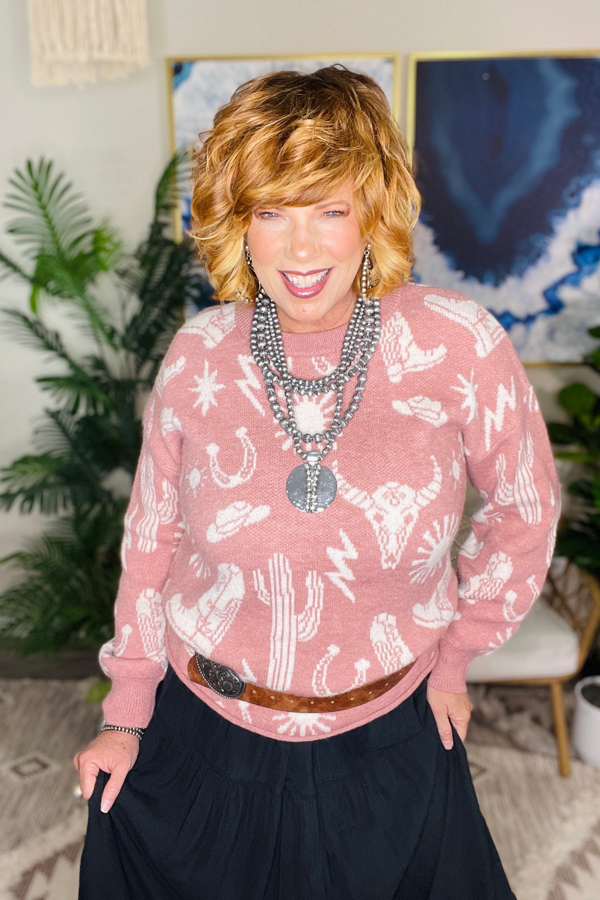 Cowgirl Charm Western Print Sweater