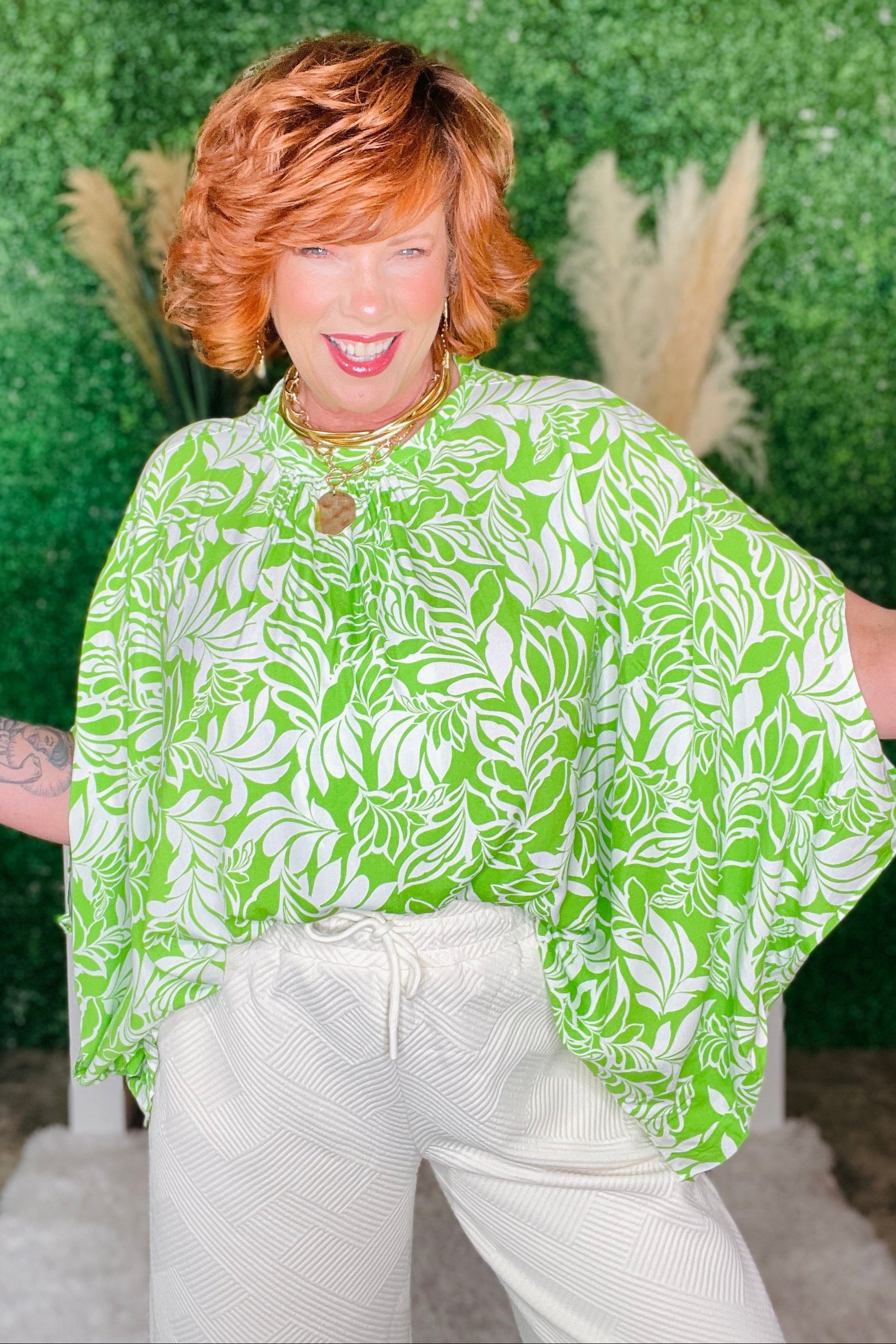 Make An Impact Green Floral Top - S408GN