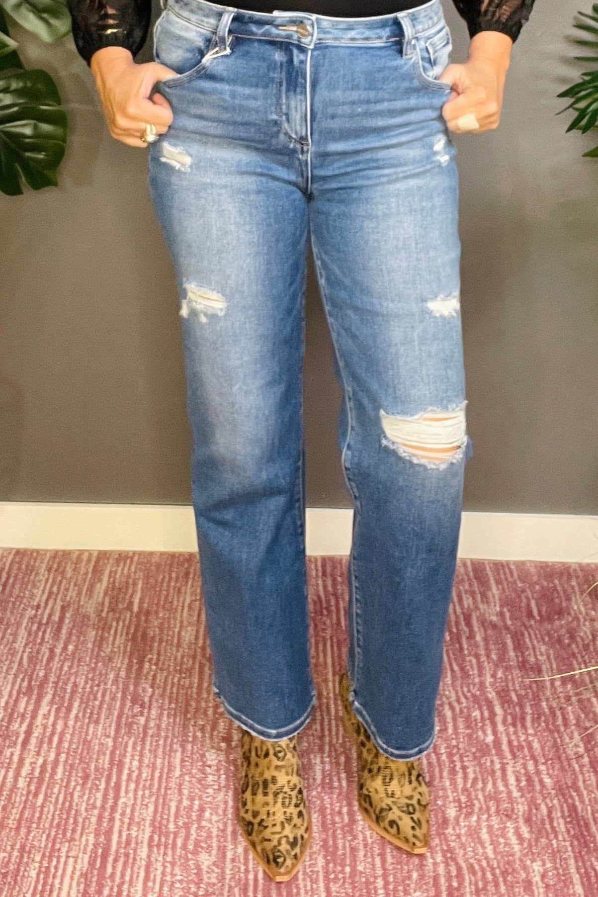 Faith Full Size High Rise Ankle Straight Front Body Distressed Jeans