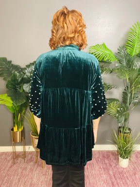 Pretty As A Pearl Hunter Green Velvet Top - S215HG
